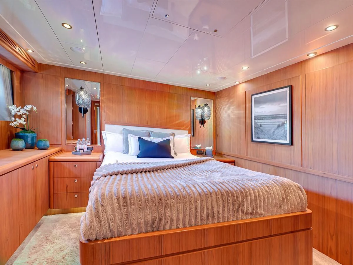 a bed in a room aboard MOCEAN Yacht for Sale