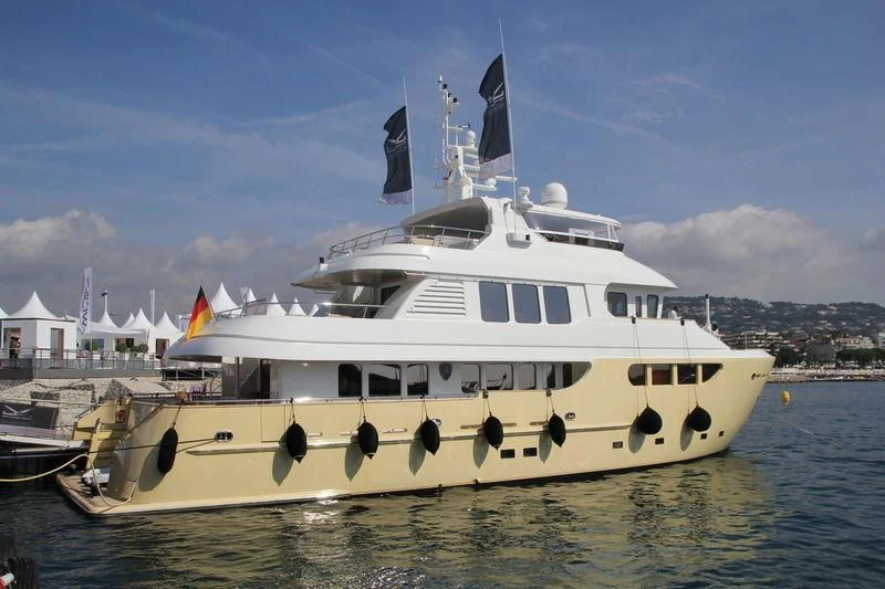 a large white boat in the water aboard MOCEAN Yacht for Sale