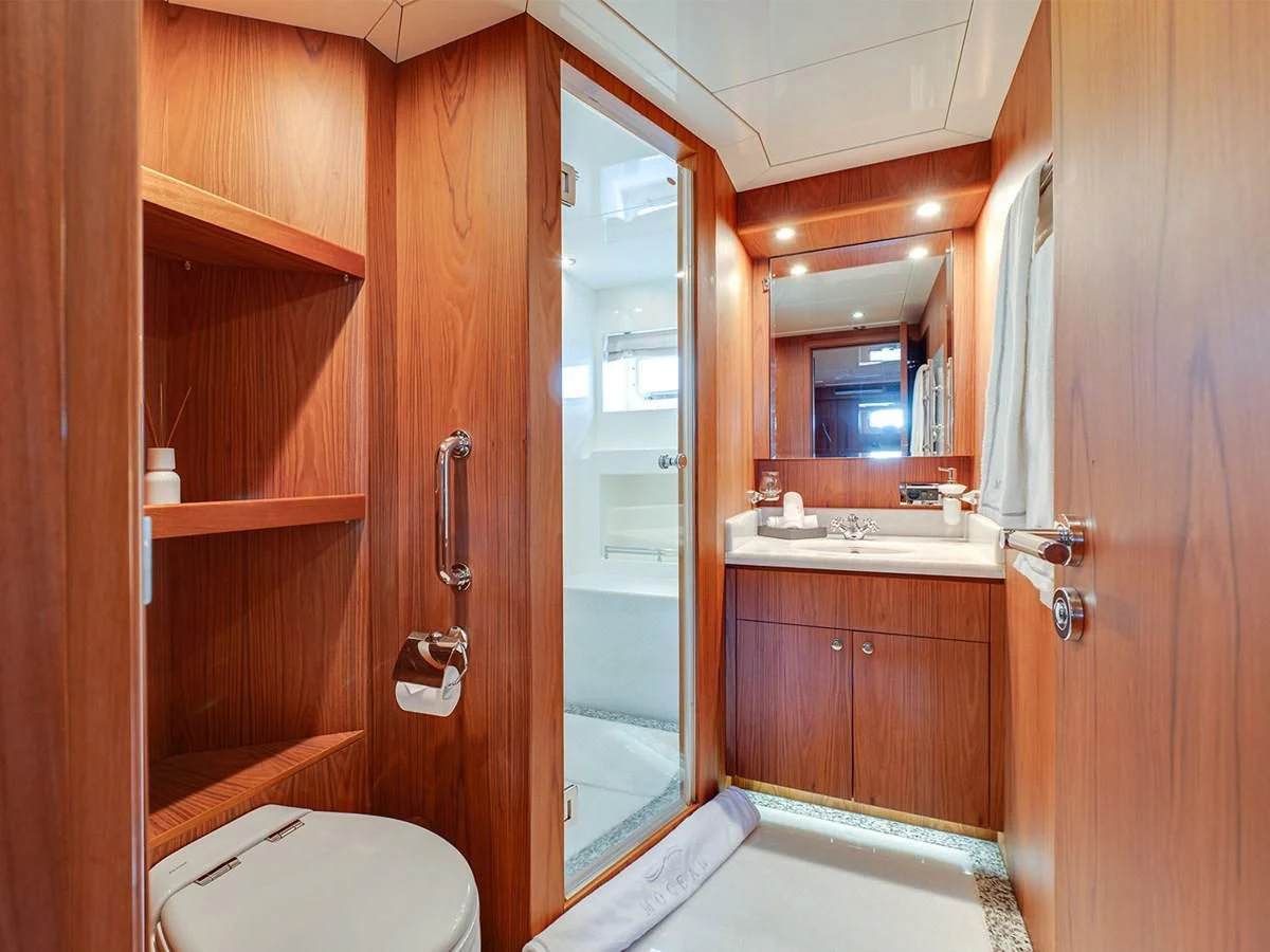 a bathroom with a sink and a toilet aboard MOCEAN Yacht for Sale