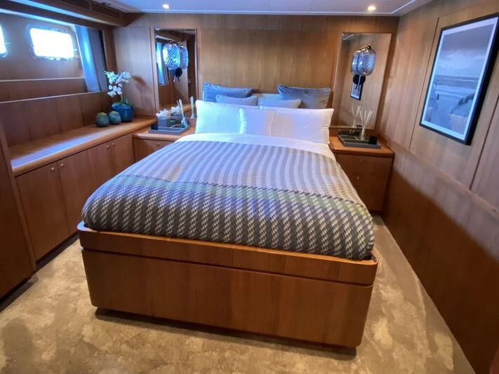 a bed in a room aboard MOCEAN Yacht for Sale