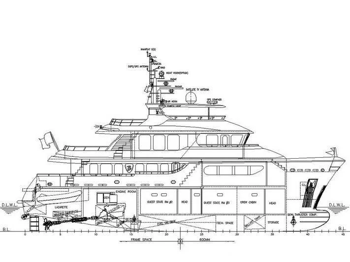 diagram, engineering drawing aboard MOCEAN Yacht for Sale