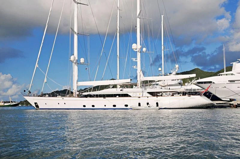 a white boat in the water aboard ROSEHEARTY Yacht for Charter