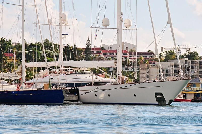 a large white boat in the water aboard ROSEHEARTY Yacht for Charter