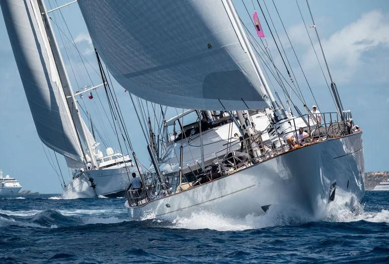 a large sailboat in the ocean aboard ROSEHEARTY Yacht for Charter