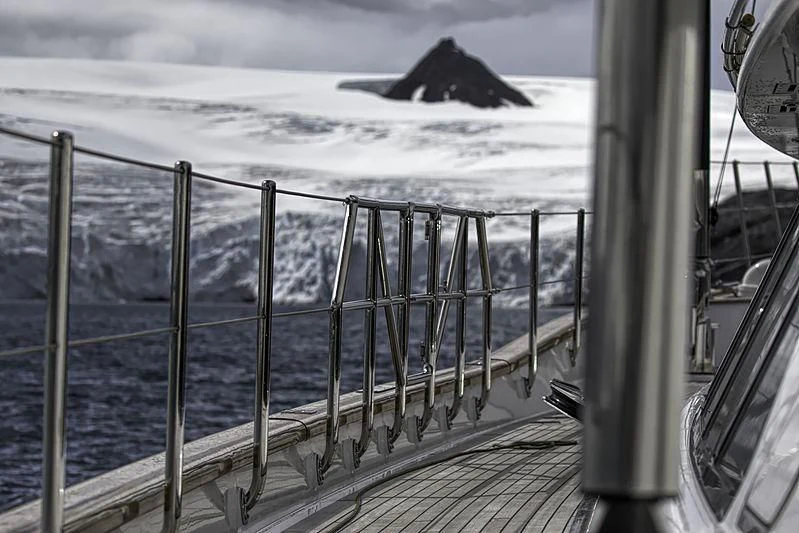 a railing on a ship aboard ROSEHEARTY Yacht for Charter