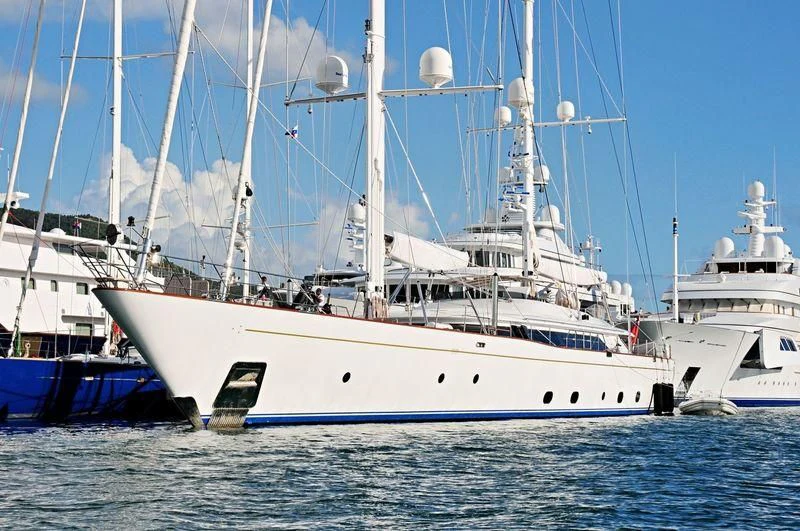 a large white boat in the water aboard ROSEHEARTY Yacht for Charter