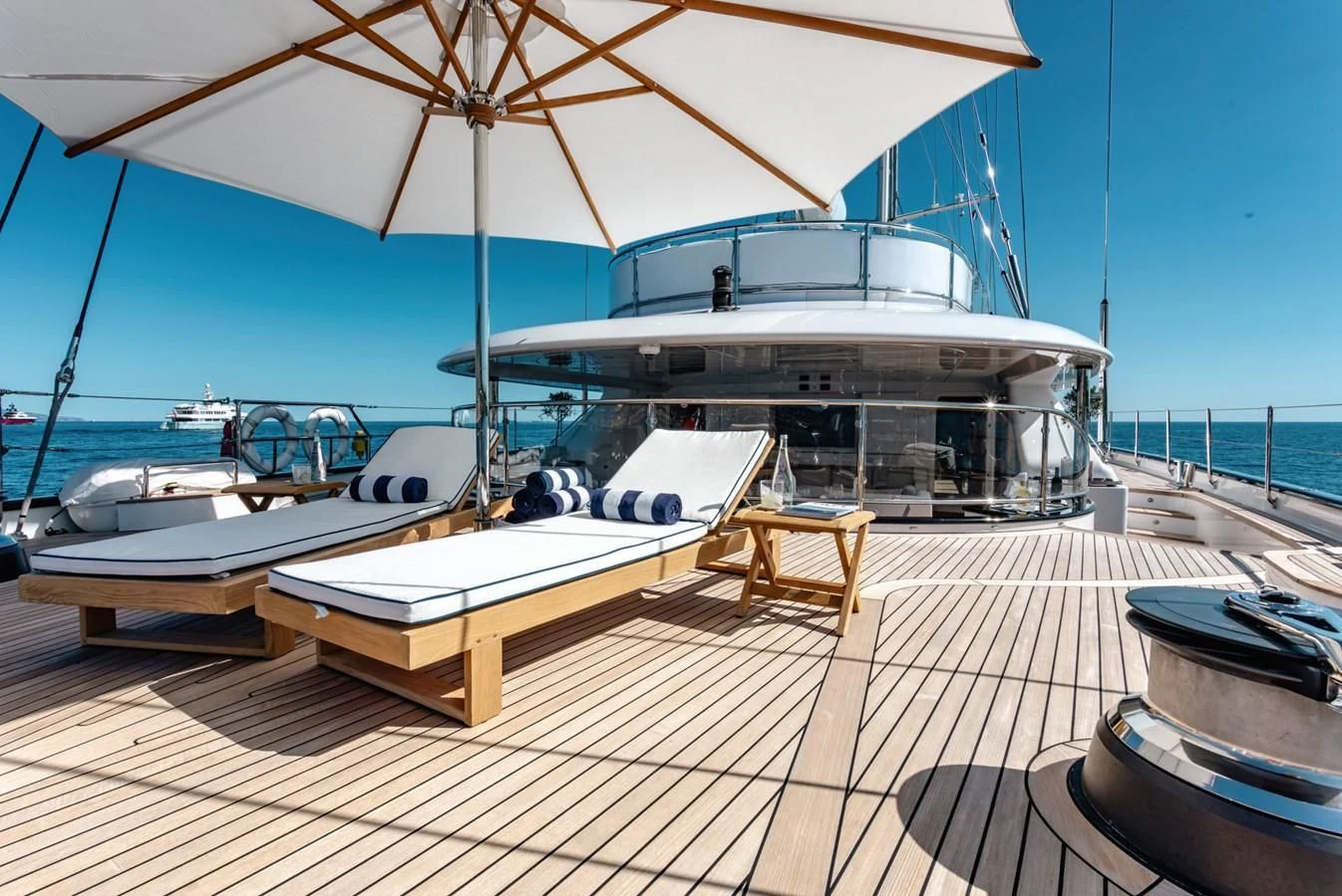 a boat on a deck aboard ROSEHEARTY Yacht for Charter