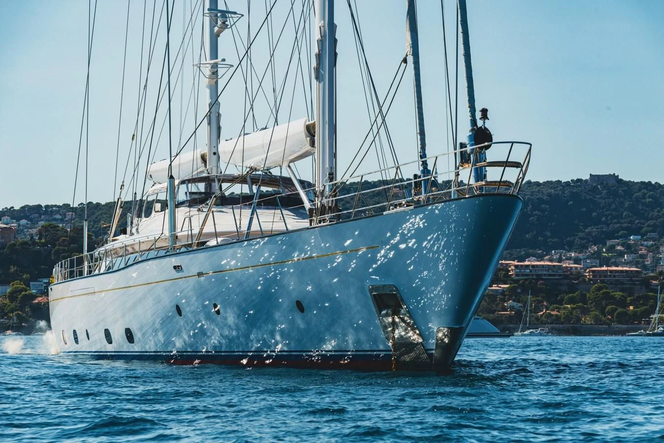 a large boat in the water aboard ROSEHEARTY Yacht for Charter
