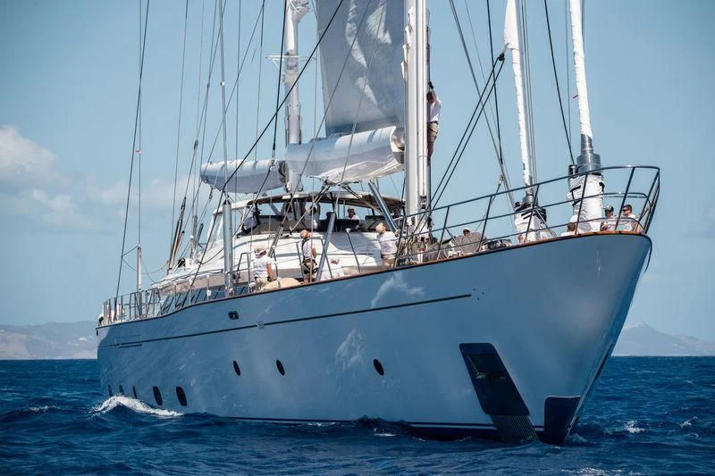 a large white boat in the water aboard ROSEHEARTY Yacht for Charter