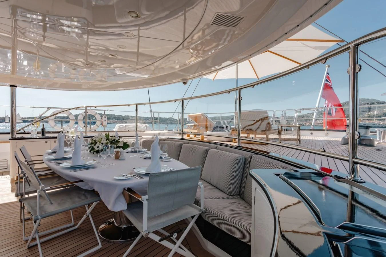 a table and chairs on a boat aboard ROSEHEARTY Yacht for Charter