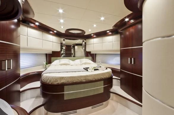 a large bathroom with a large mirror aboard NASEEM Yacht for Sale