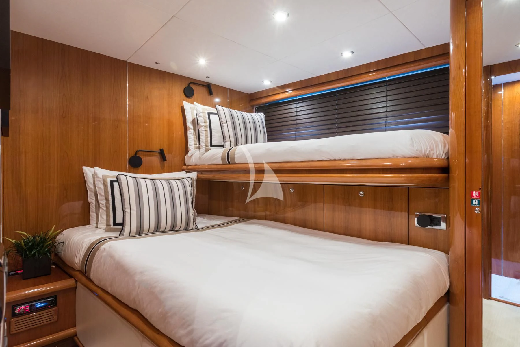 a room with two beds aboard WINNING STREAK 2 Yacht for Sale