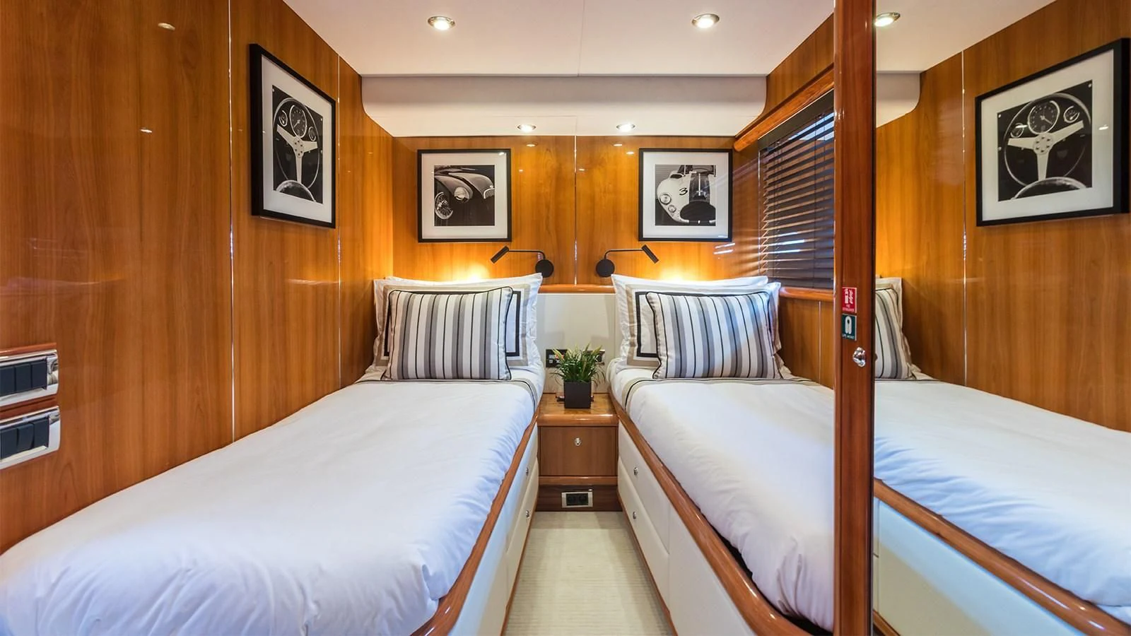 a room with wooden walls and wood furniture aboard WINNING STREAK 2 Yacht for Sale