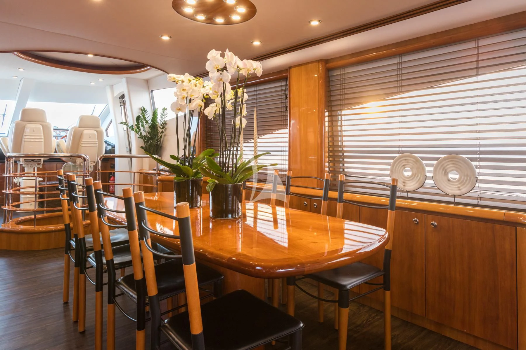 a dining table in a restaurant aboard WINNING STREAK 2 Yacht for Sale