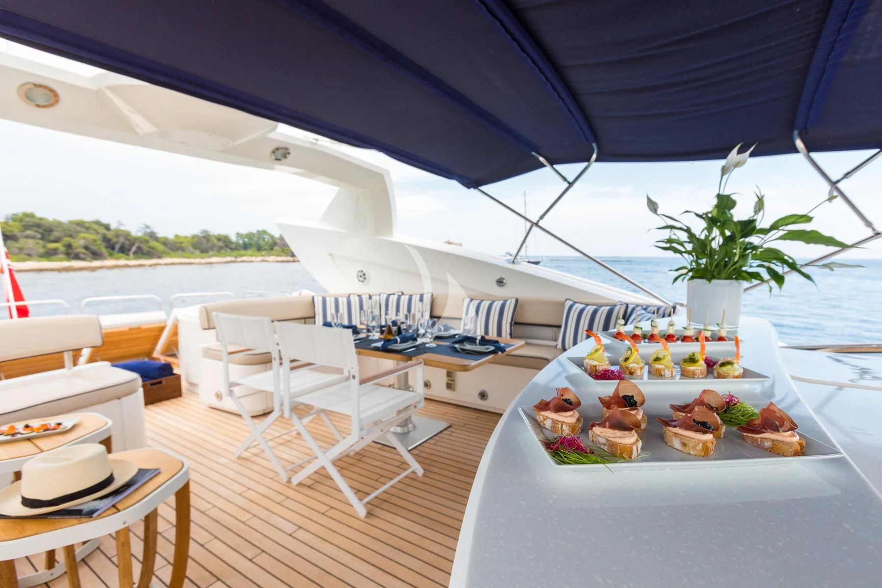 a table with food on it aboard WINNING STREAK 2 Yacht for Sale
