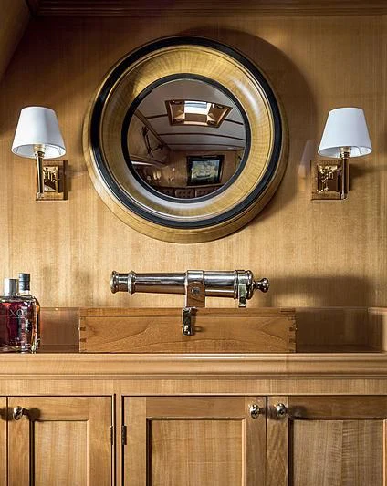 a bathroom with a large mirror aboard SMITH Yacht for Sale