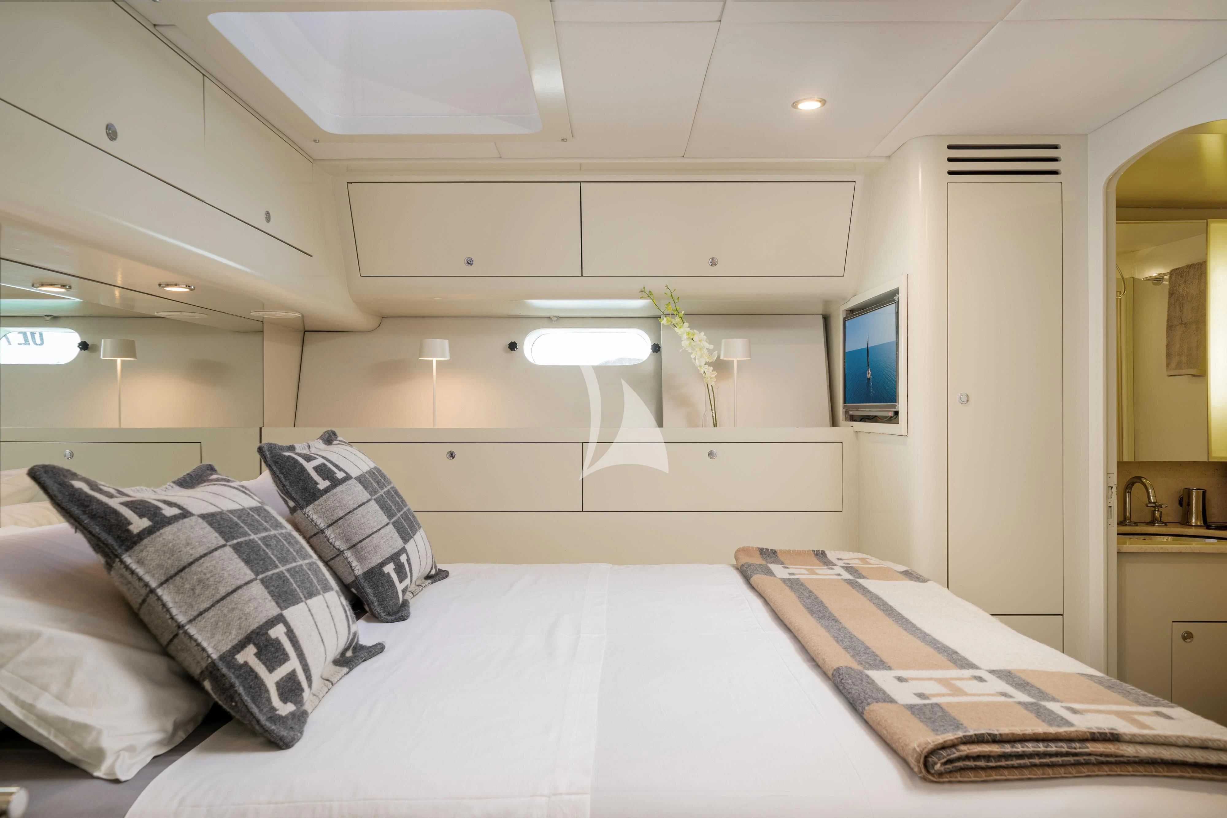 a room with two beds aboard ASHLEYROSE Yacht for Sale