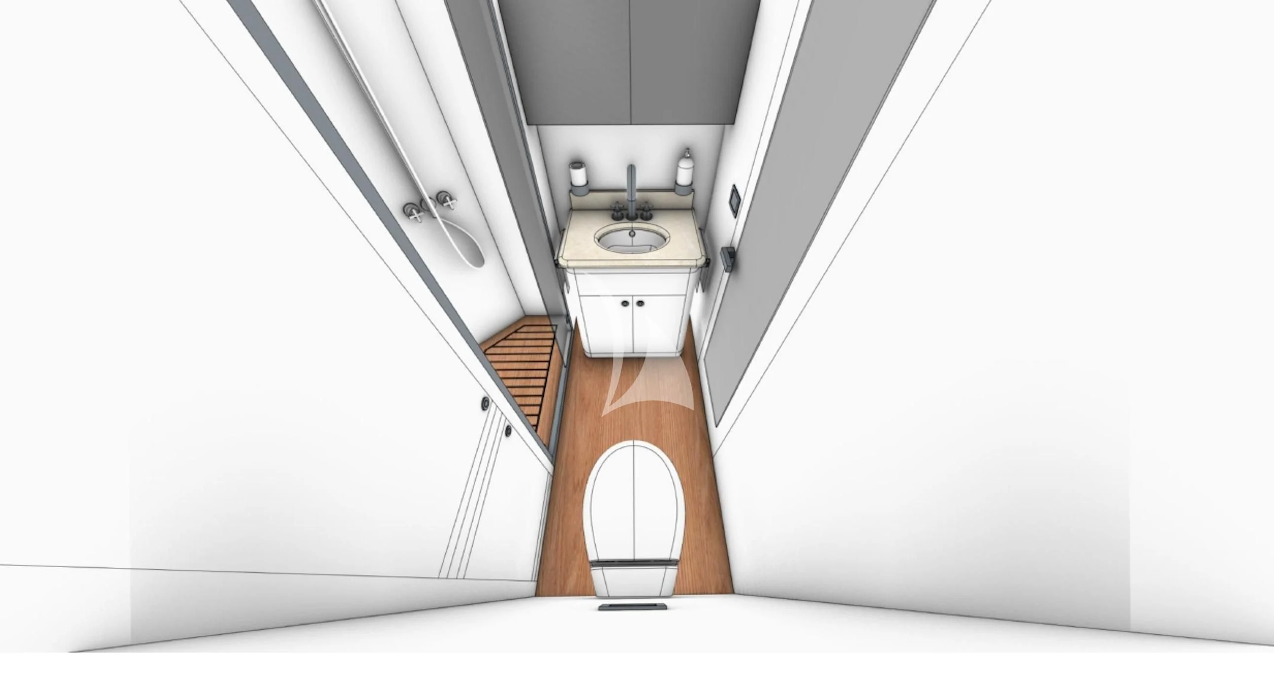 a white and brown interior with a wooden door and a white wall aboard ASHLEYROSE Yacht for Sale