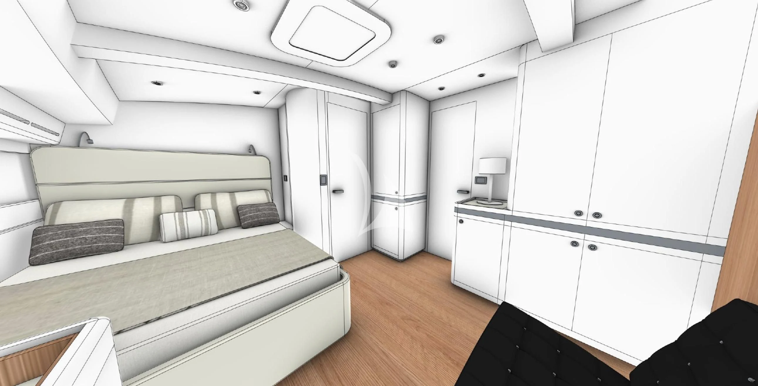a room with a bed and a couch aboard ASHLEYROSE Yacht for Sale