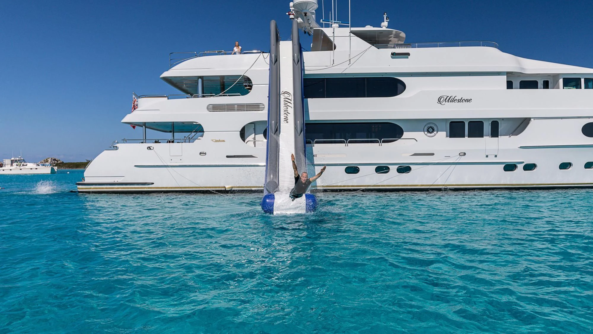 a person on a boat aboard MILESTONE Yacht for Sale
