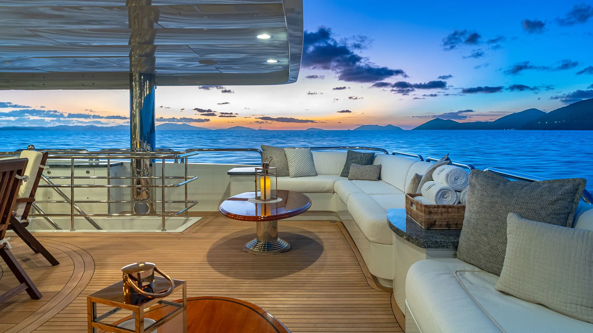 a room with a table and chairs aboard MILESTONE Yacht for Sale