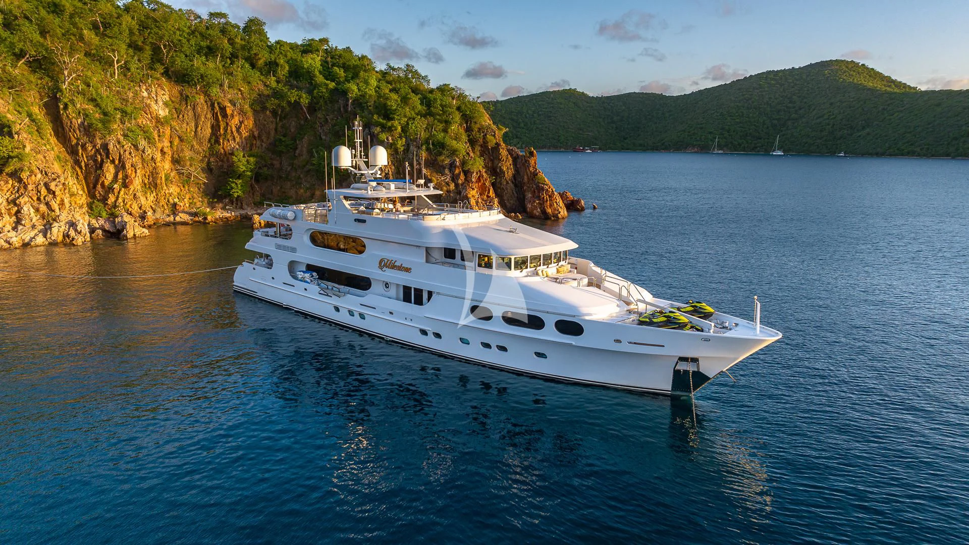 a boat on the water aboard MILESTONE Yacht for Sale