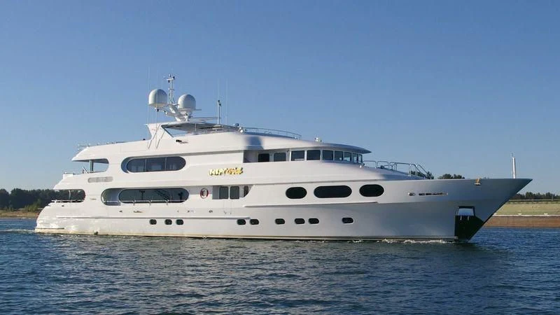 a large white yacht aboard MILESTONE Yacht for Sale