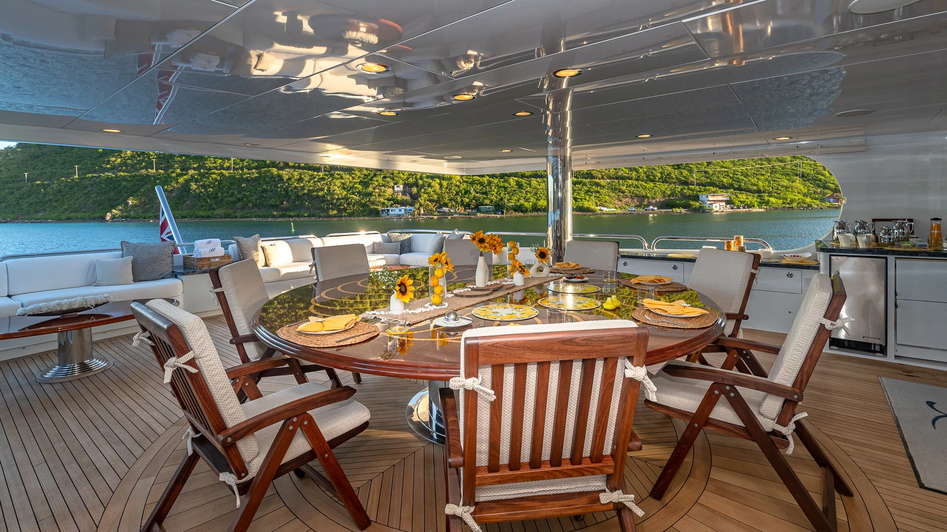 a table set for a meal aboard MILESTONE Yacht for Sale