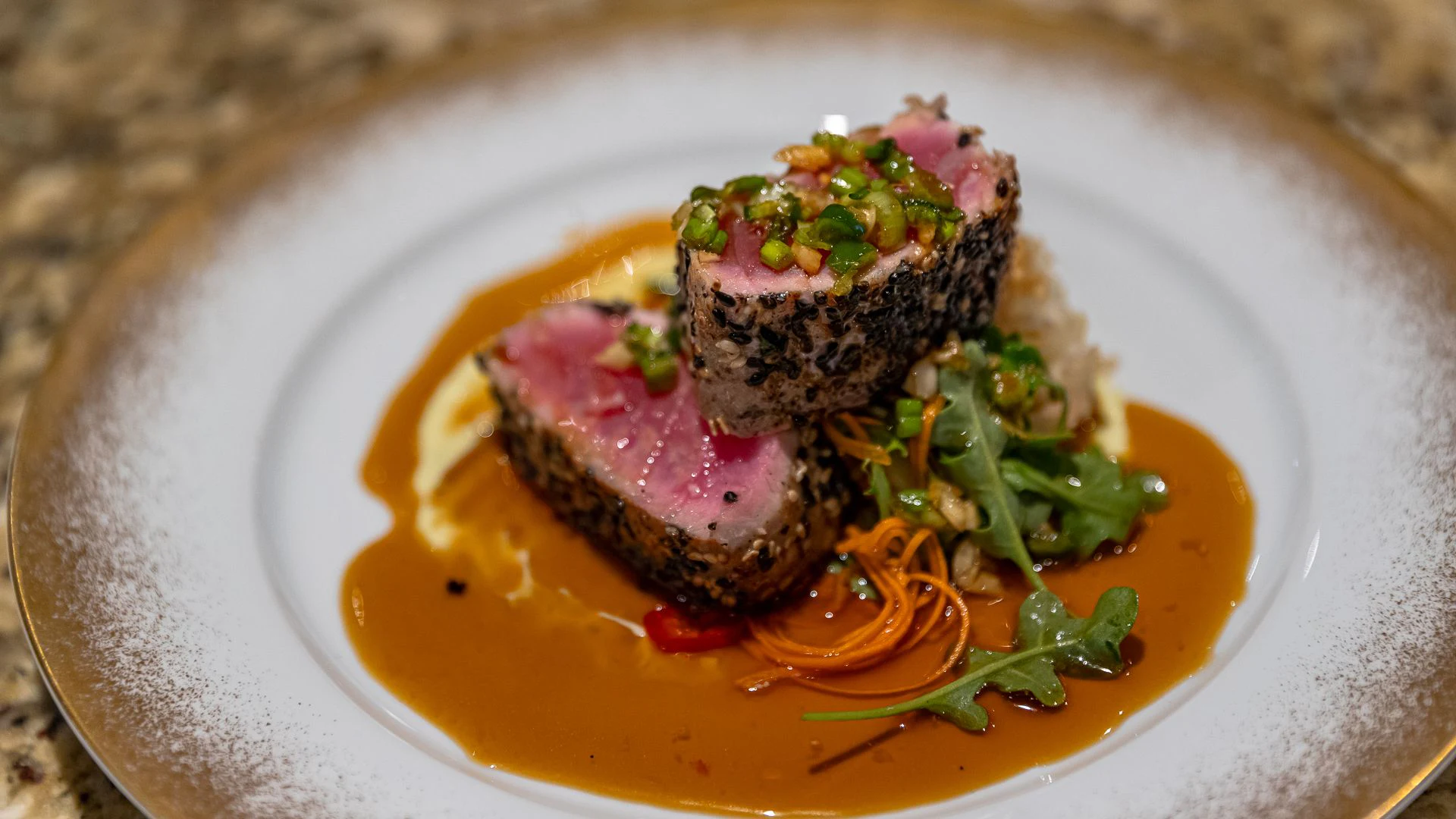 a plate of food aboard MILESTONE Yacht for Sale