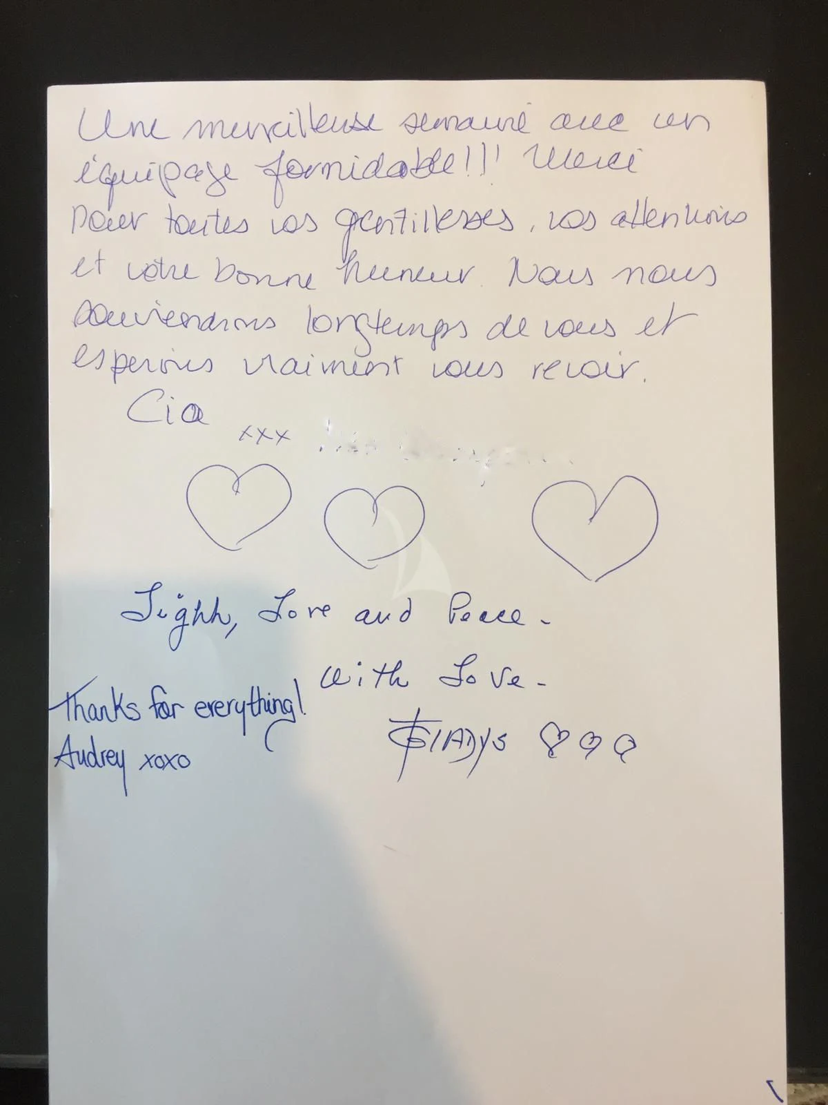 text, letter aboard HEAL Yacht for Sale