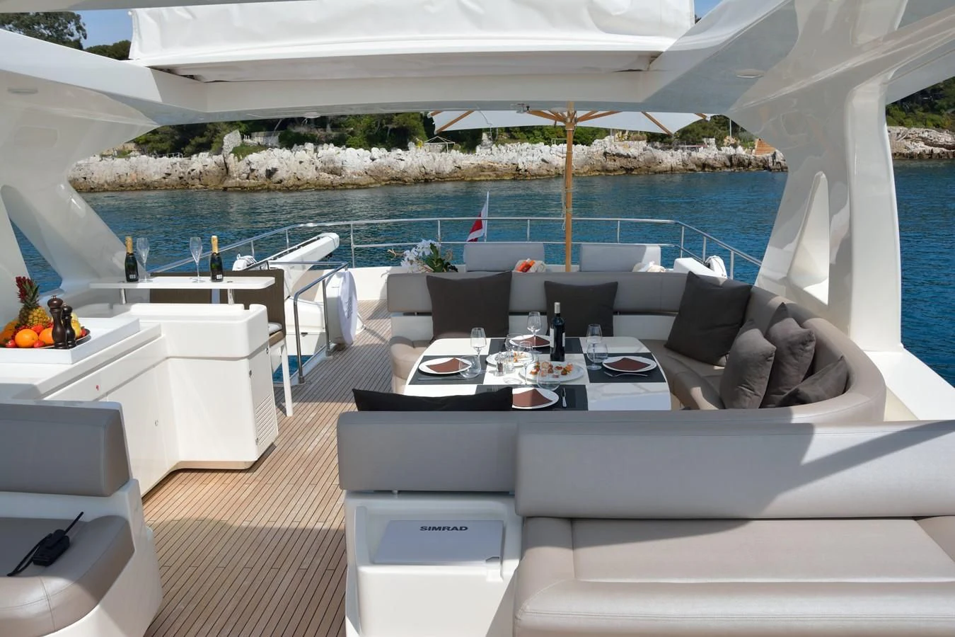 a lounge area on a boat aboard HEAL Yacht for Sale