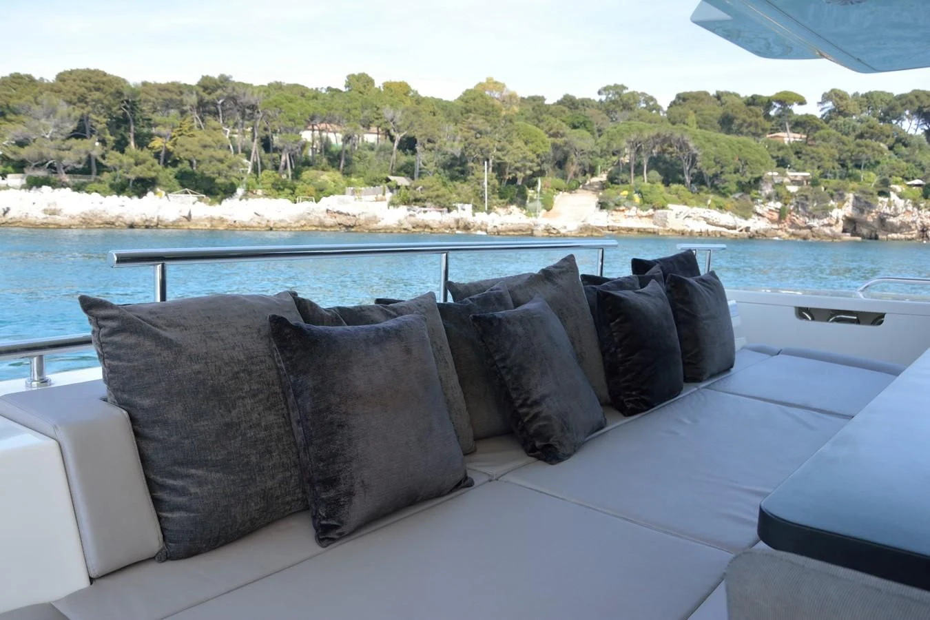 a couch on a boat aboard HEAL Yacht for Sale