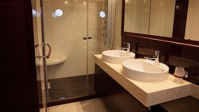 a bathroom with a sink and a shower aboard ALDA 2 Yacht for Sale