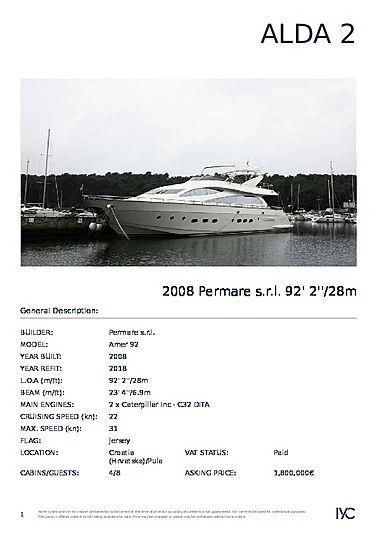 engineering drawing aboard ALDA 2 Yacht for Sale