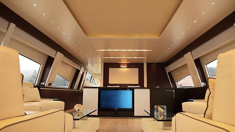 a living room with a tv aboard ALDA 2 Yacht for Sale