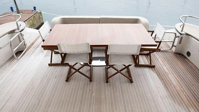 a table on a deck aboard ALDA 2 Yacht for Sale