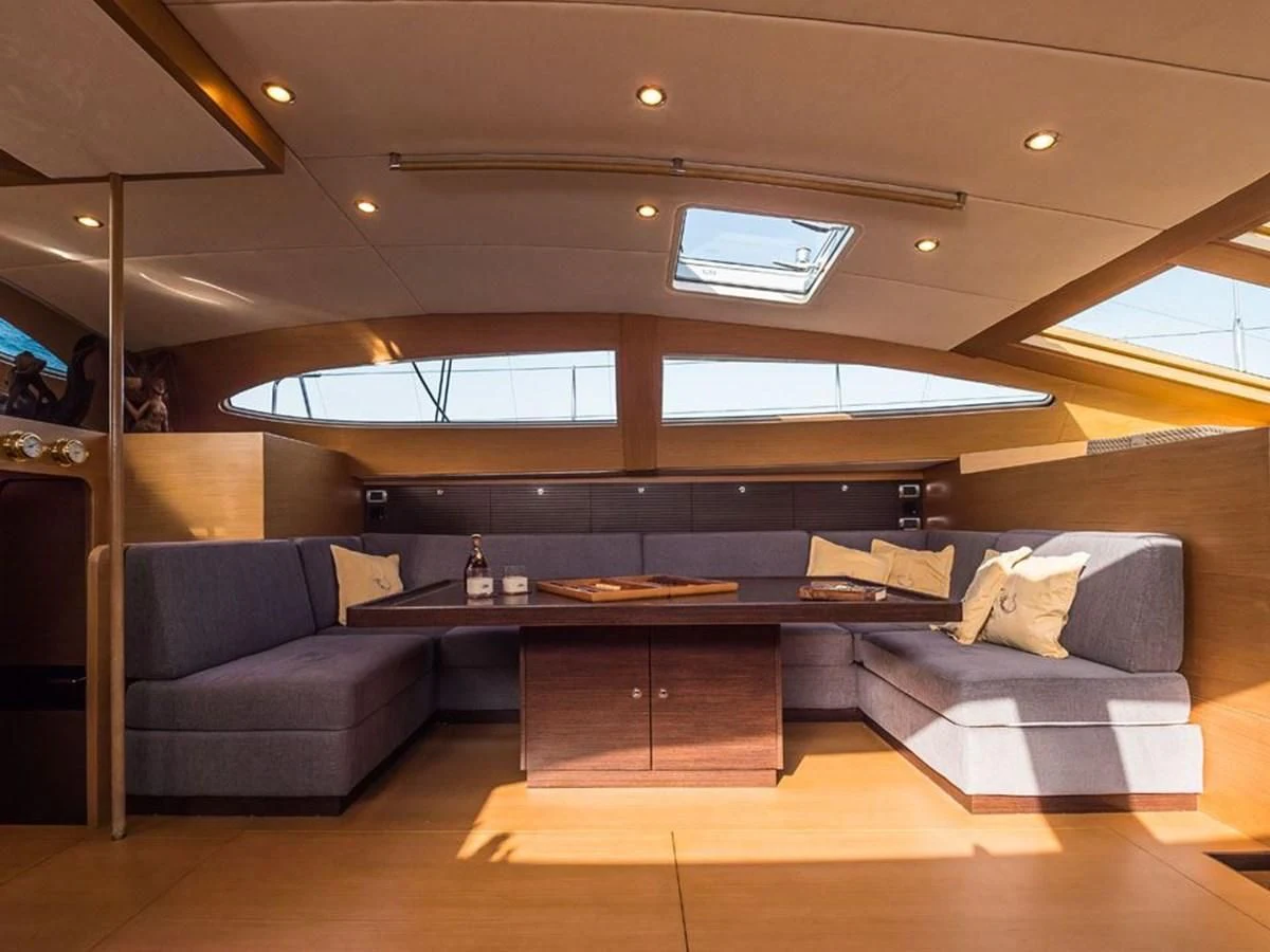 a room with a couch and a table aboard KALINDA Yacht for Sale