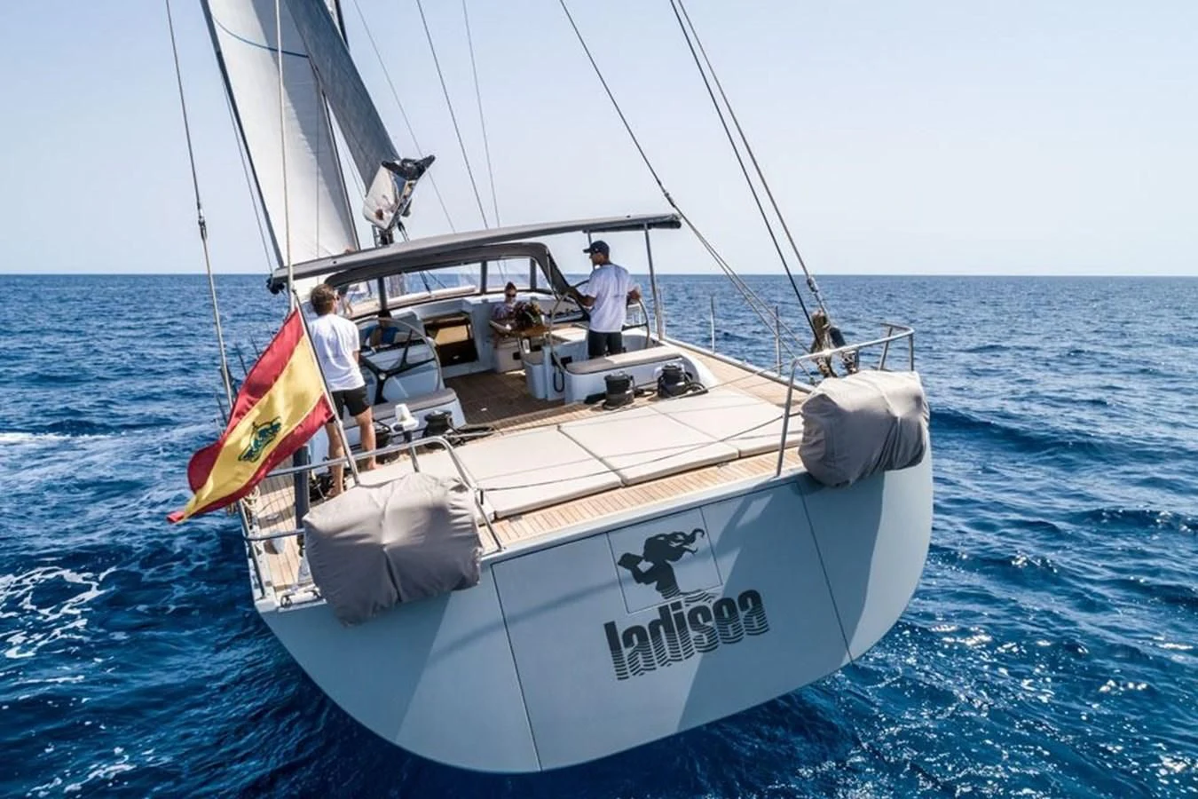 a group of people on a sailboat aboard KALINDA Yacht for Sale