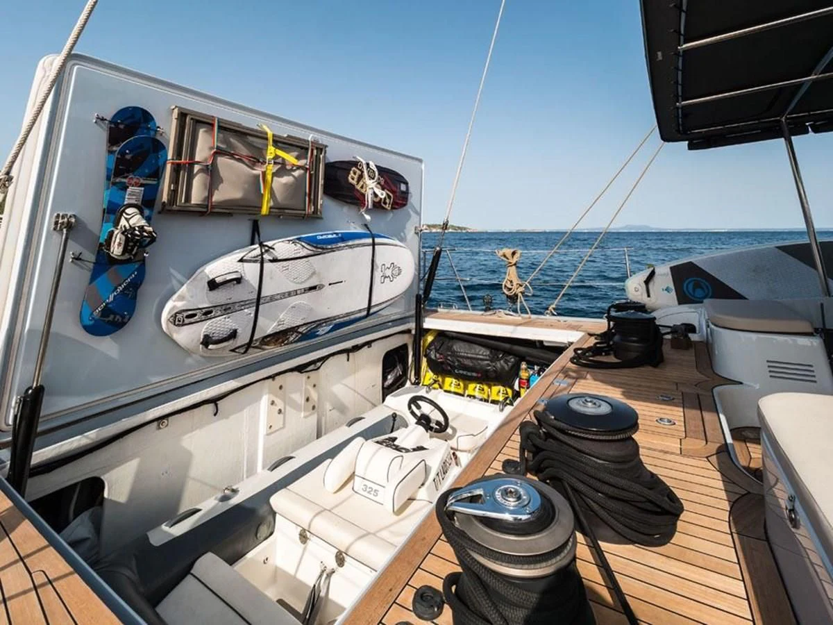 a boat with a motor aboard KALINDA Yacht for Sale