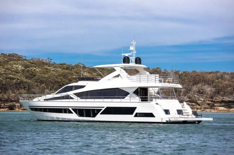 a white yacht in the water aboard LONGREEF 90/01 SX Yacht for Sale