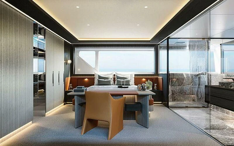 a room with a table and chairs aboard LONGREEF 90/01 SX Yacht for Sale