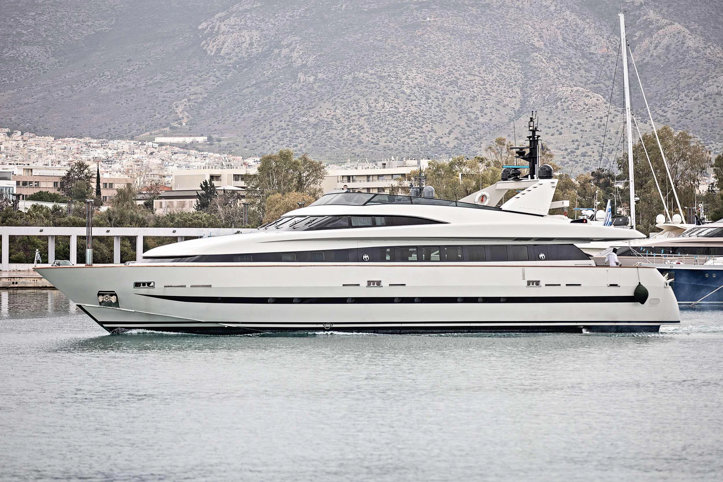 a white yacht in the water aboard THEION Yacht for Sale