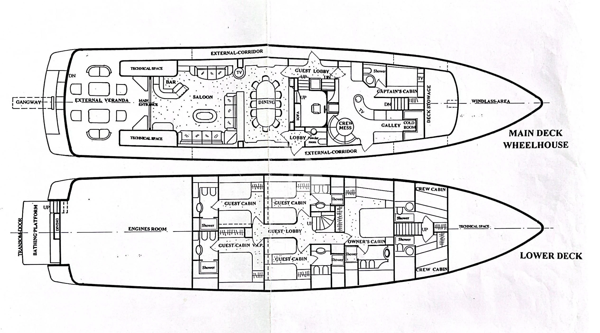 diagram, engineering drawing aboard THEION Yacht for Sale
