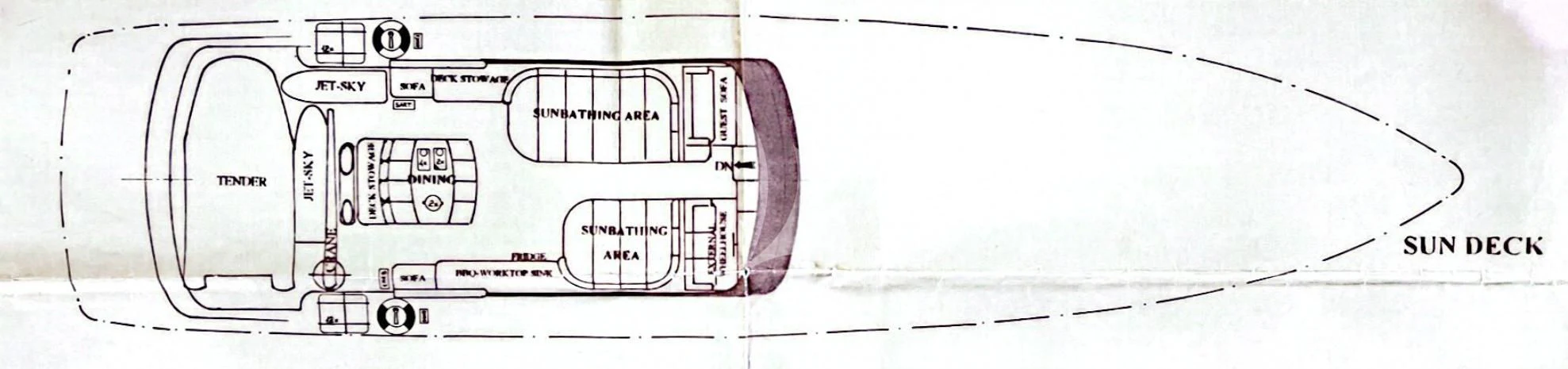 a sketch of a building aboard THEION Yacht for Sale