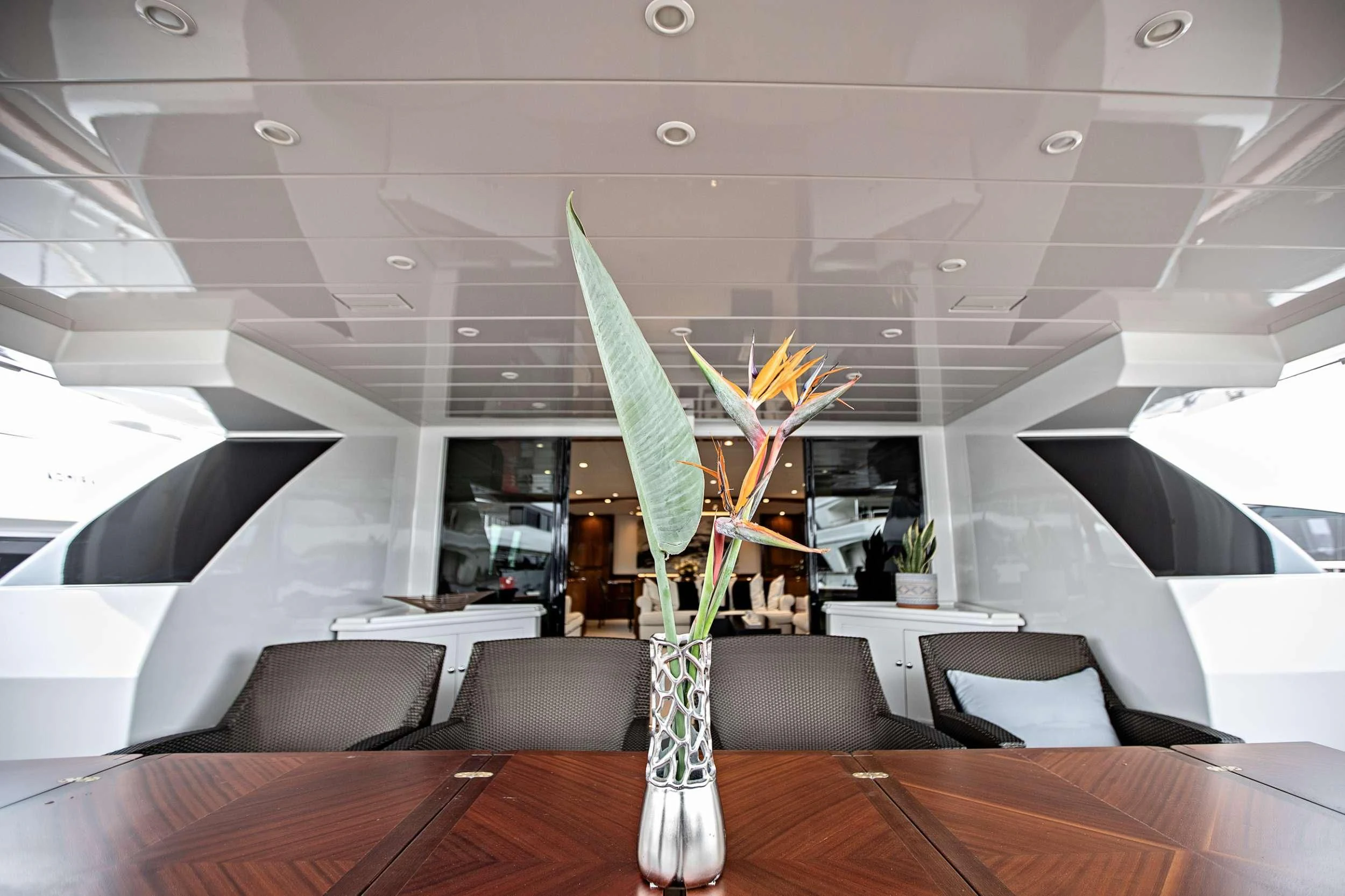 a vase with flowers in it aboard THEION Yacht for Sale