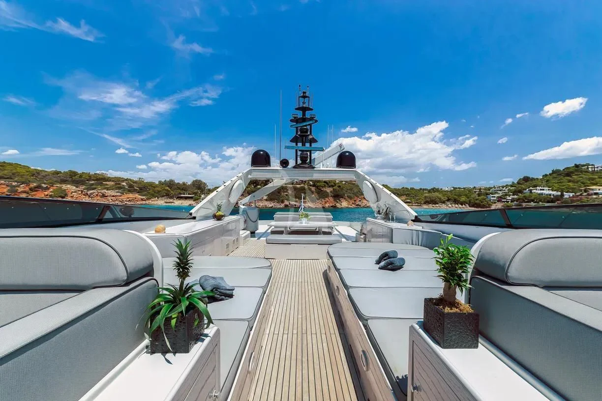 a deck with a large ship in it and a small plant on the side aboard THEION Yacht for Sale