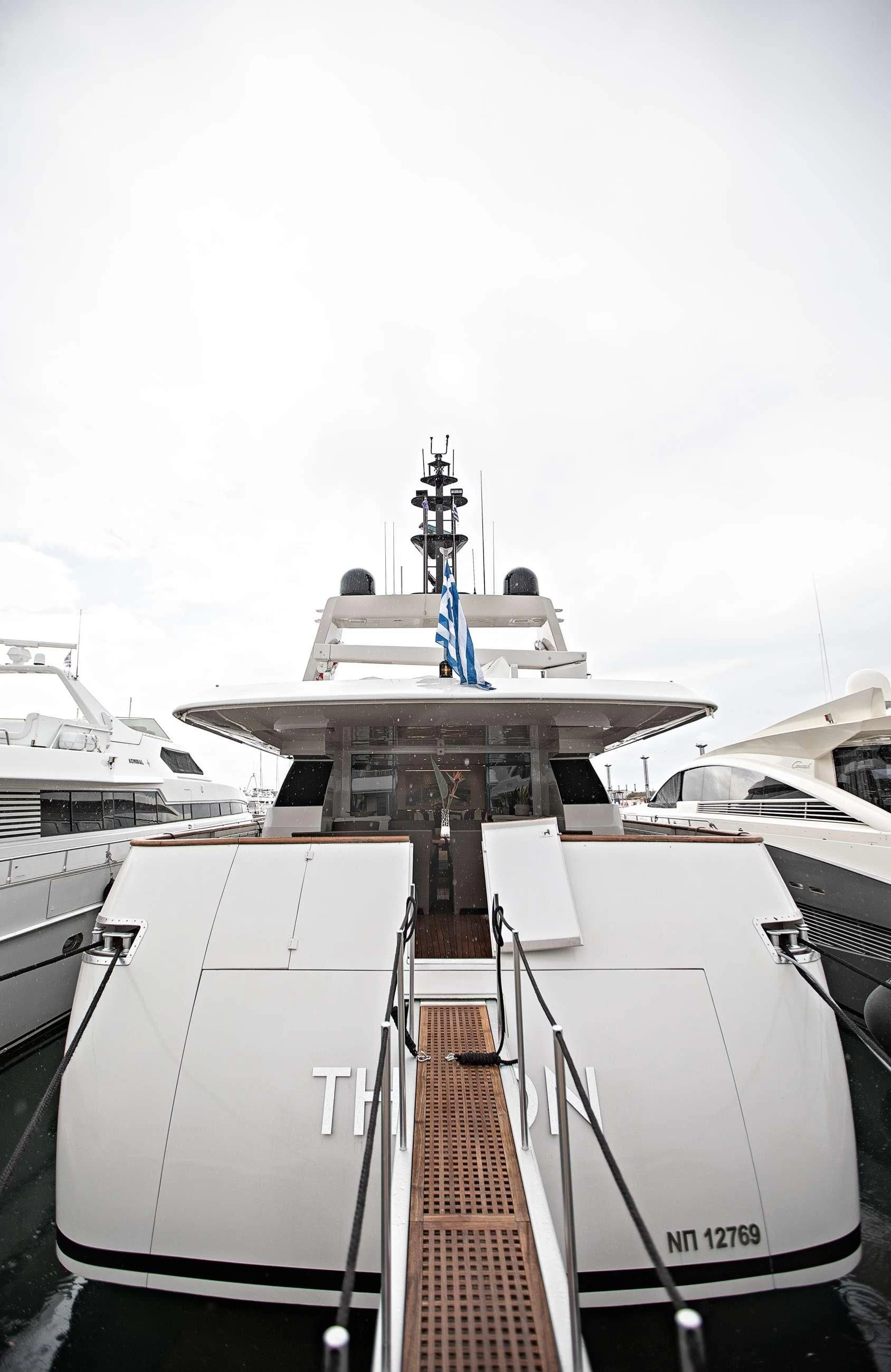 a boat with a rope attached to it aboard THEION Yacht for Sale