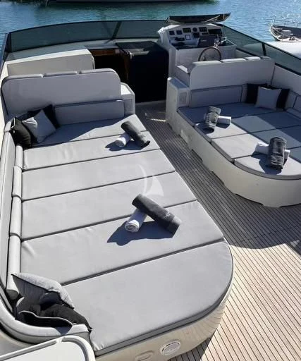a boat with a white cover aboard THEION Yacht for Sale