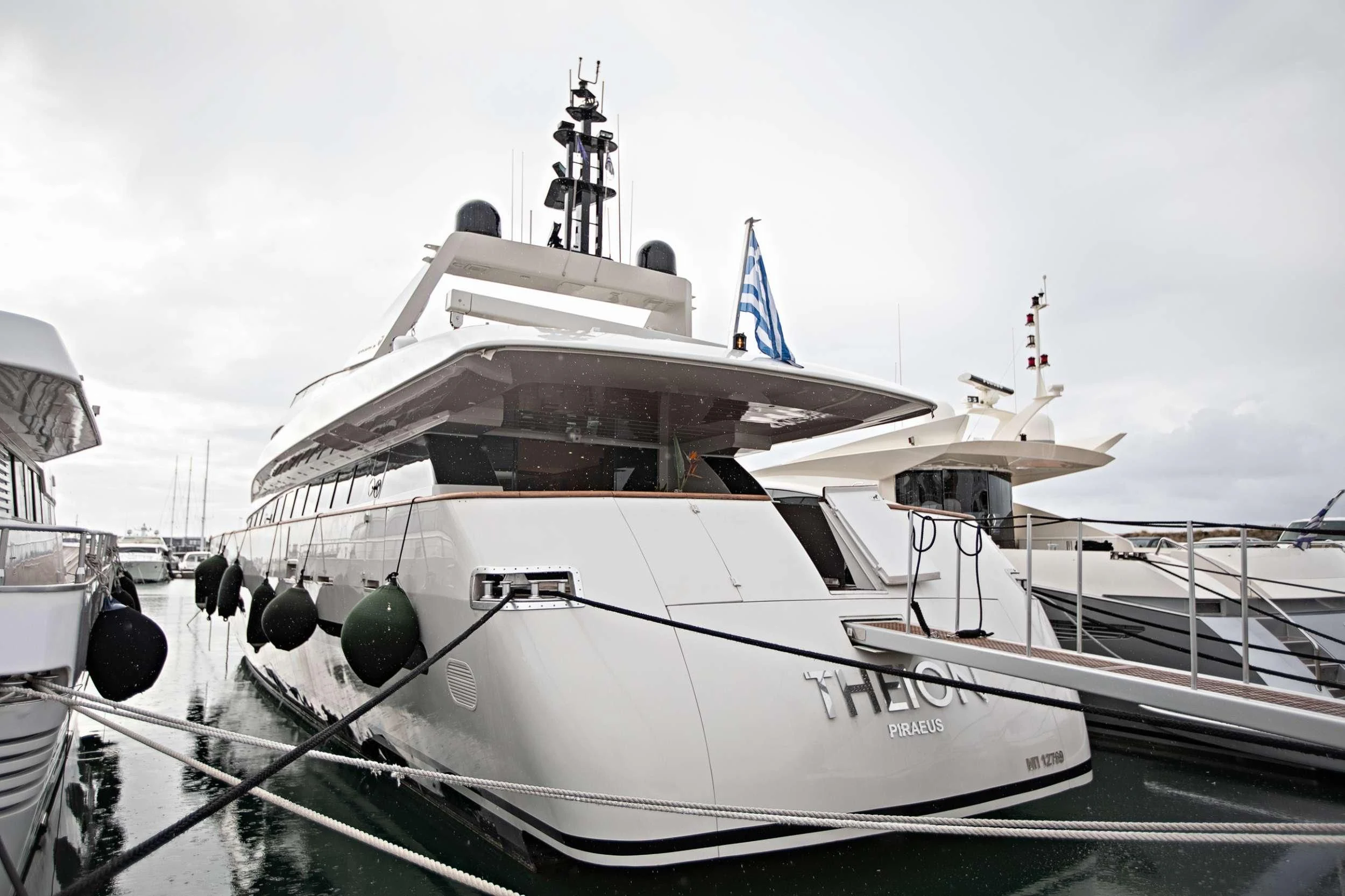 a large white yacht aboard THEION Yacht for Sale