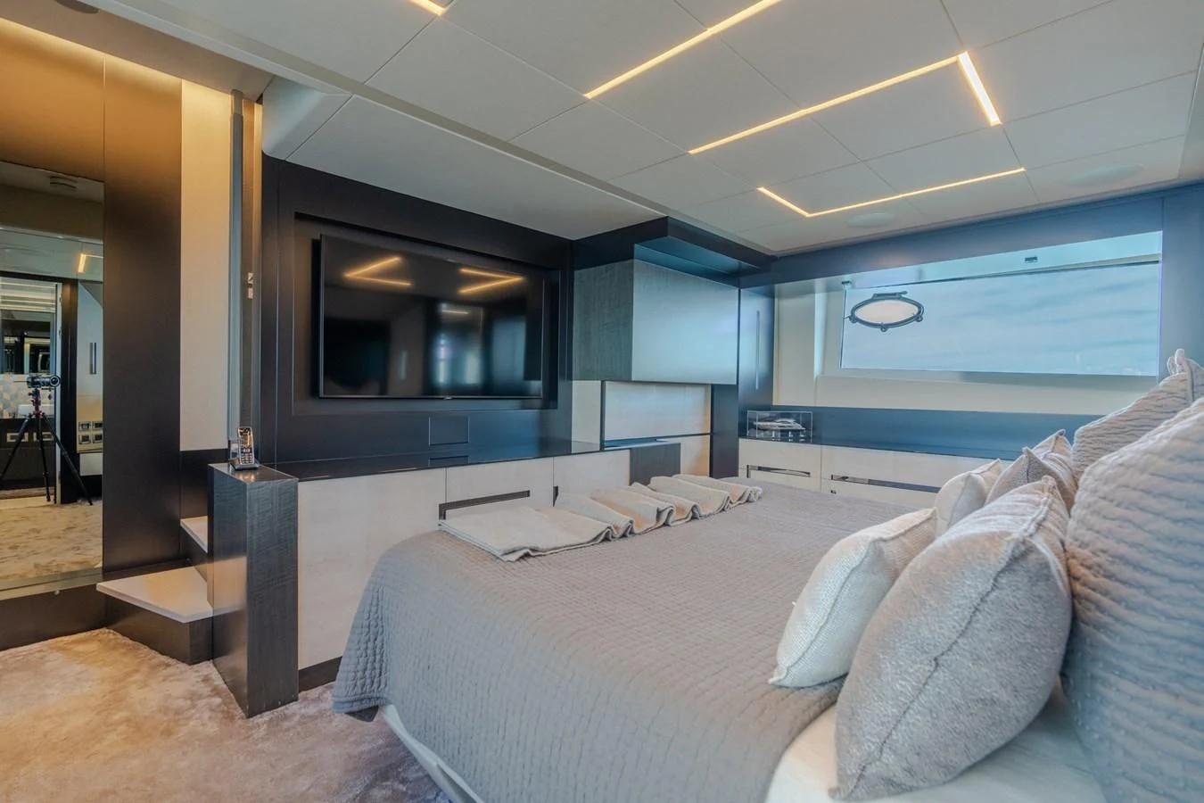 a bed in a room aboard VINTAGE Yacht for Sale